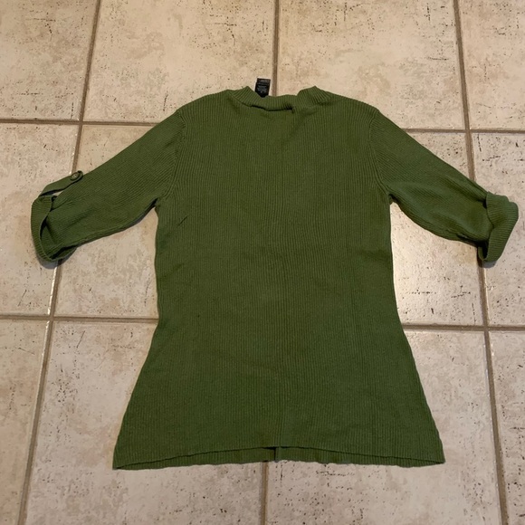 Y2K Axcess Ribbed Knit Tunic Top Olive Green 3/4 Sleeve Henley M 100% Cotton - Picture 3 of 6